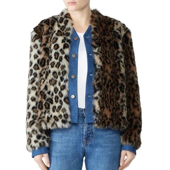 Harvey Faircloth Faux Leopard Fur Lined Jacket with Denim Accent Size Med - Picture 1 of 16